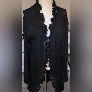 Stera Womens Black Long Open Front Long Sleeve Ruffled Design Cardigan Size XL